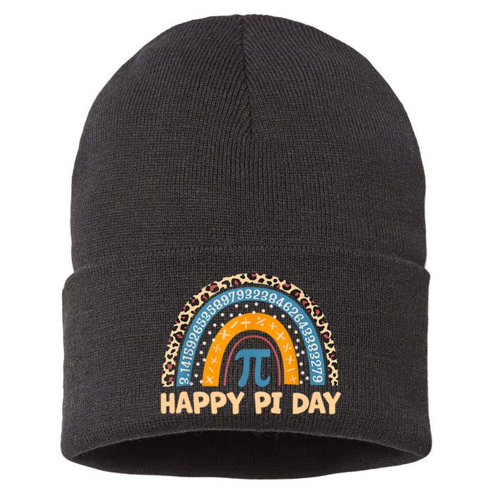 Happy Pi Day Leopard Rainbow Sustainable Knit Beanie
