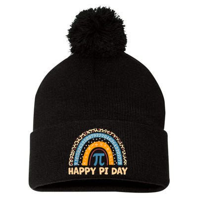 Happy Pi Day Leopard Rainbow Pom Pom 12in Knit Beanie