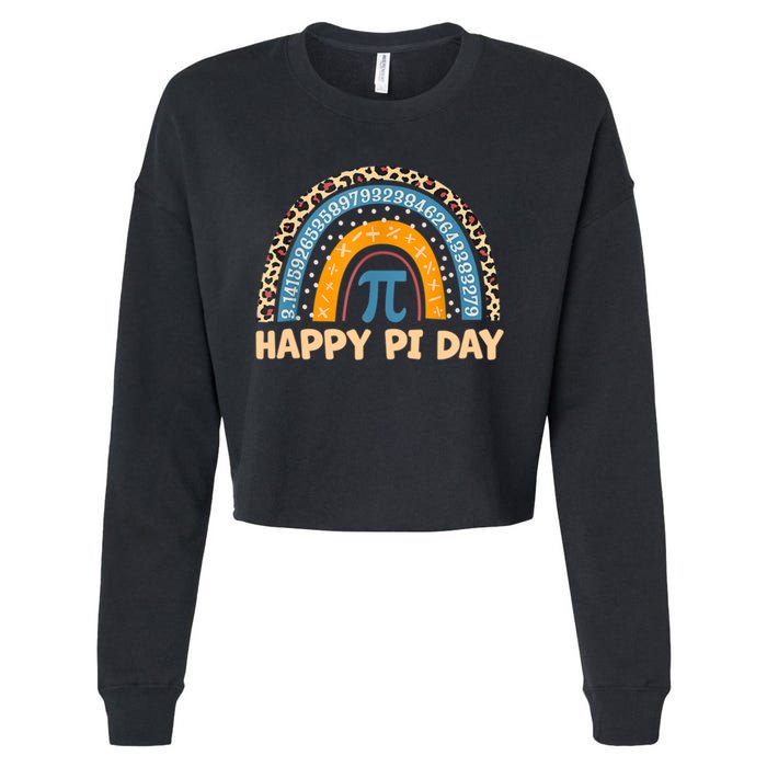 Happy Pi Day Leopard Rainbow Cropped Pullover Crew