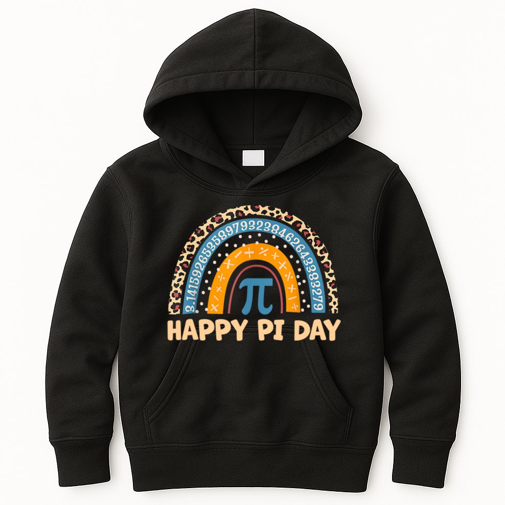 Happy Pi Day Leopard Rainbow Kids Hoodie