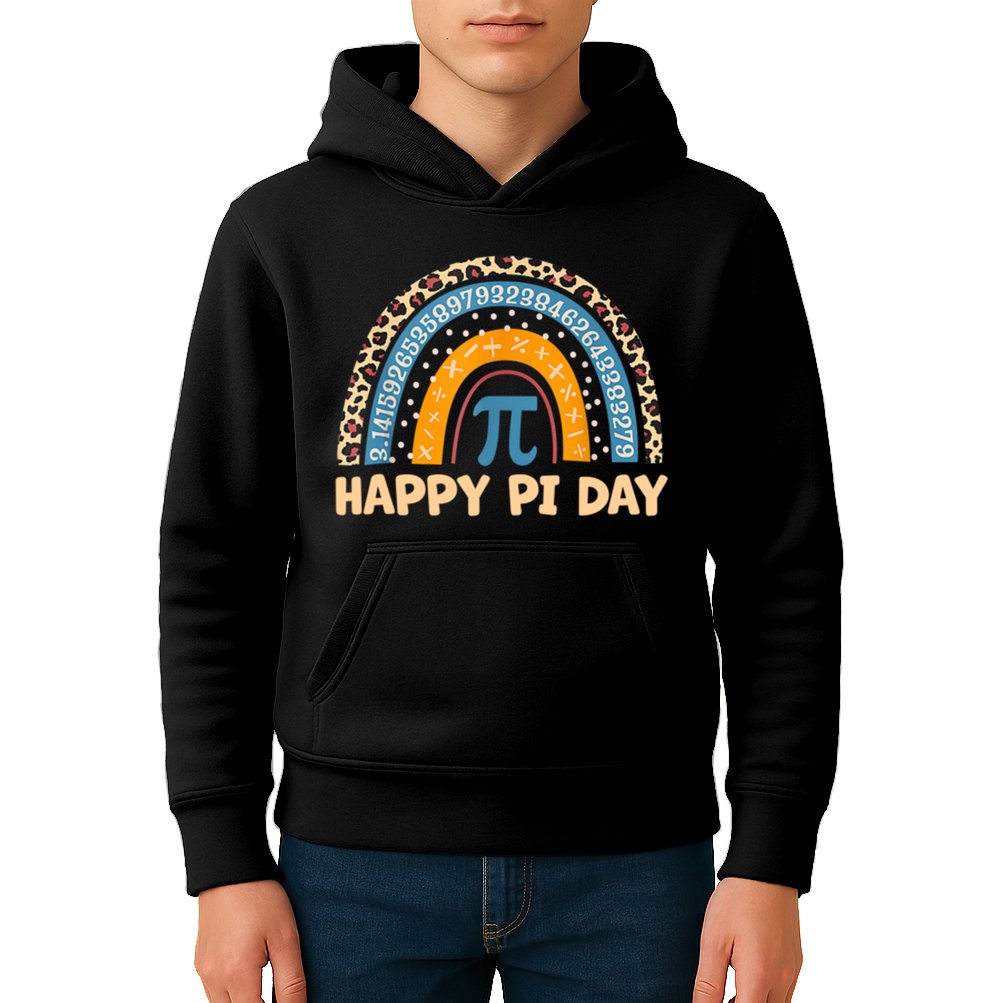 Happy Pi Day Leopard Rainbow Kids Hoodie