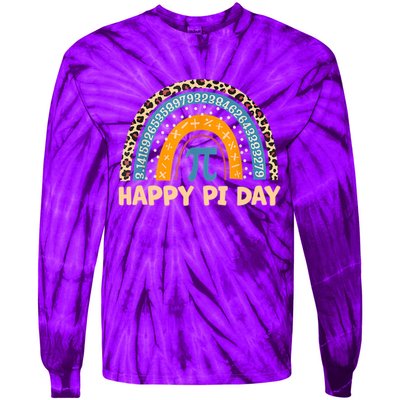 Happy Pi Day Leopard Rainbow Tie-Dye Long Sleeve Shirt