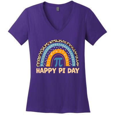 Happy Pi Day Leopard Rainbow Women's V-Neck T-Shirt