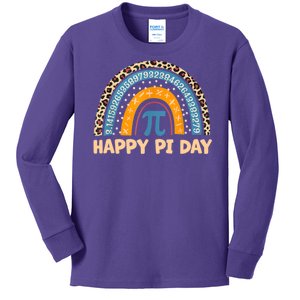 Happy Pi Day Leopard Rainbow Kids Long Sleeve Shirt