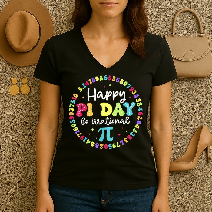Happy Pi Day 3.14 Be Irrational Cute Math Teachers Students Women's V-Neck T-Shirt