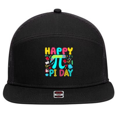 Happy Pi Day 3.14 Pi Number Cute Math Teachers Students 7 Panel Mesh Trucker Snapback Hat