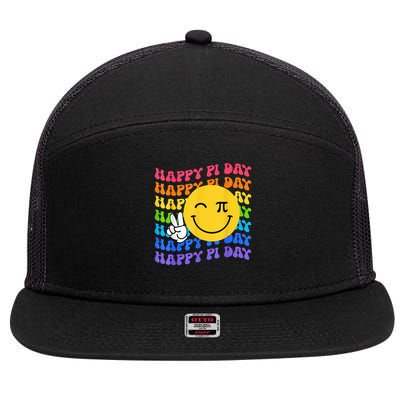 Happy Pi Day Groovy 3.14 Pi Number Teacher Girl 7 Panel Mesh Trucker Snapback Hat