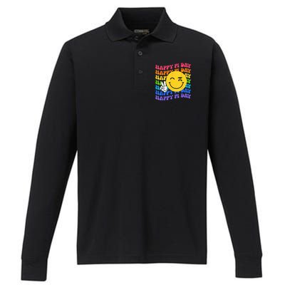 Happy Pi Day Groovy 3.14 Pi Number Teacher Girl Performance Long Sleeve Polo