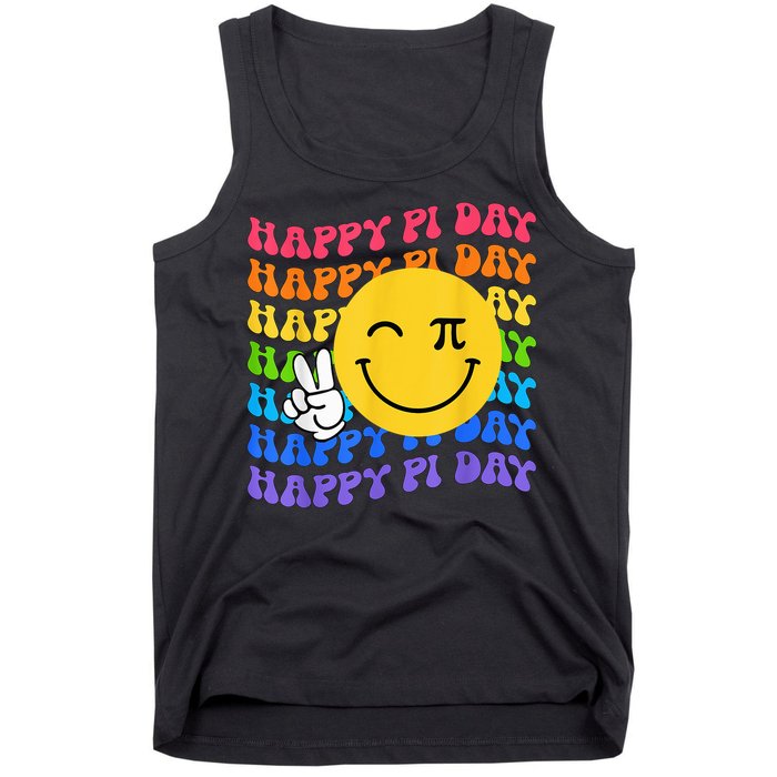 Happy Pi Day Groovy 3.14 Pi Number Teacher Girl Tank Top