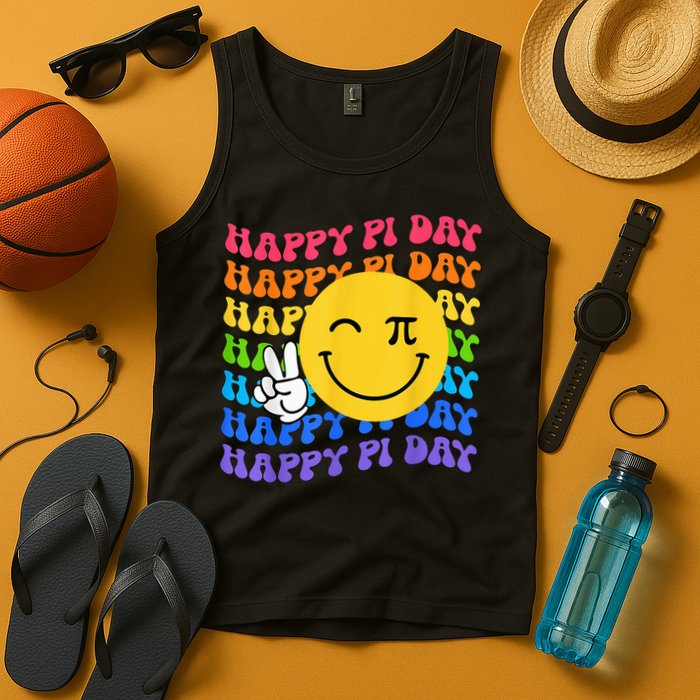 Happy Pi Day Groovy 3.14 Pi Number Teacher Girl Tank Top