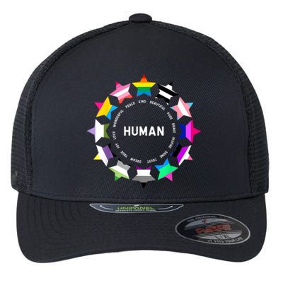 Human Pride Design Human LGBTQ Flag Flexfit Unipanel Trucker Cap