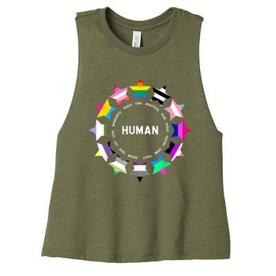 Human Pride Design Human LGBTQ Flag Women's Racerback Cropped Tank