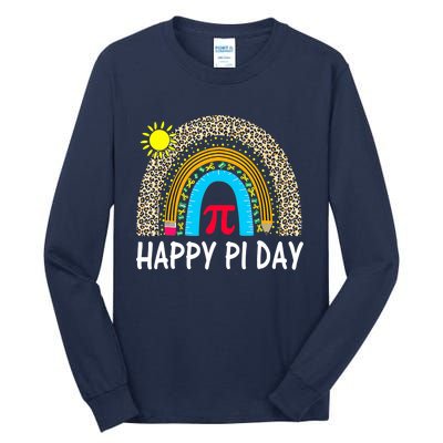 Happy Pi Day Teacher Rainbow Leopard Pi Math Lover 3 14 Pi Tall Long Sleeve T-Shirt