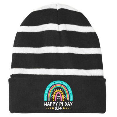 Happy Pi Day Mathematic Math Teacher Gift Rainbow Women Girl Striped Beanie with Solid Band