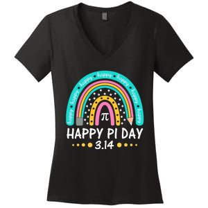 Happy Pi Day Mathematic Math Teacher Gift Rainbow Women Girl Women's V-Neck T-Shirt