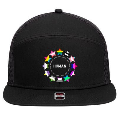 Human Pride Design Human Lgbtq Flag 7 Panel Mesh Trucker Snapback Hat