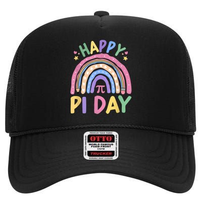 Happy Pi Day Rainbow 3.14 Pi Number Math Teacher Women  High Crown Mesh Back Trucker Hat
