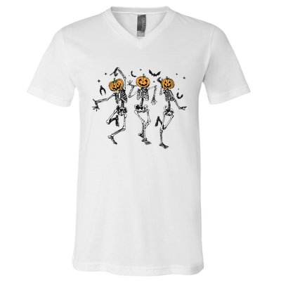 Halloween Pumpkin Dancing Skeleton Costume V-Neck T-Shirt