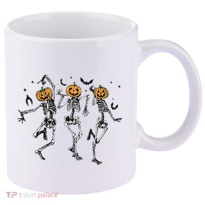 Halloween Pumpkin Dancing Skeleton Costume 11oz C Handle Ceramic Mug