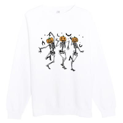 Halloween Pumpkin Dancing Skeleton Costume Premium Crewneck Sweatshirt