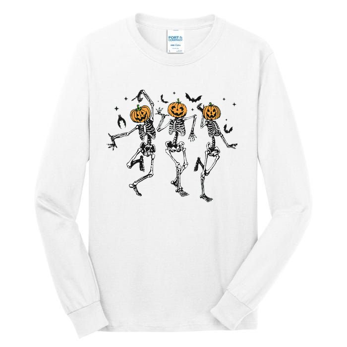 Halloween Pumpkin Dancing Skeleton Costume Tall Long Sleeve T-Shirt