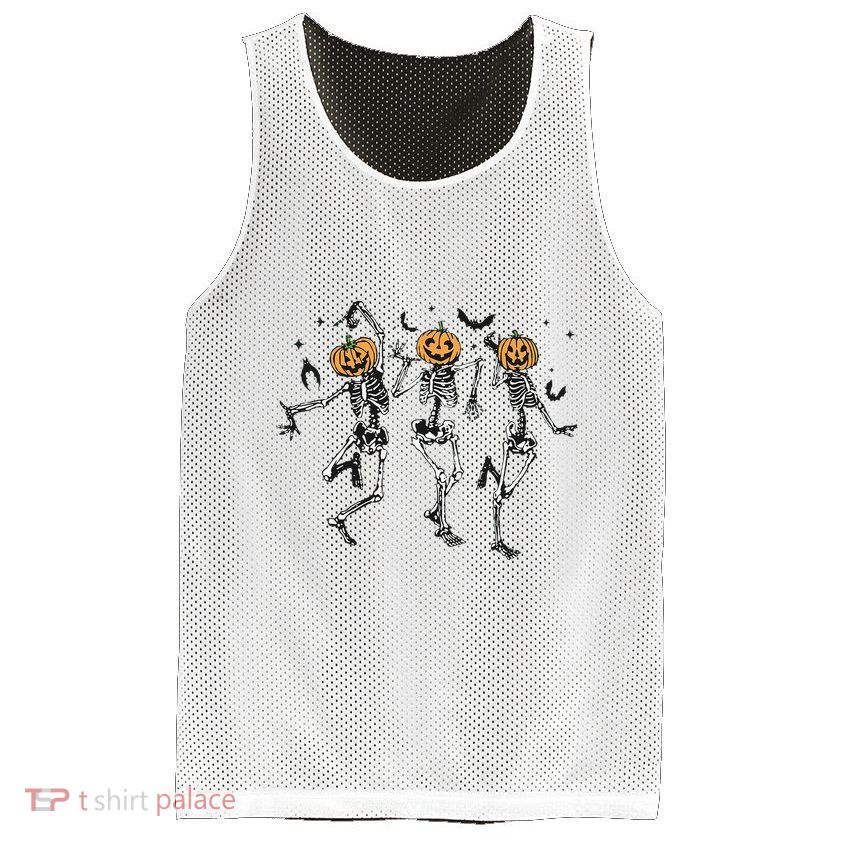 Halloween Pumpkin Dancing Skeleton Costume Mesh Reversible Basketball Jersey Tank
