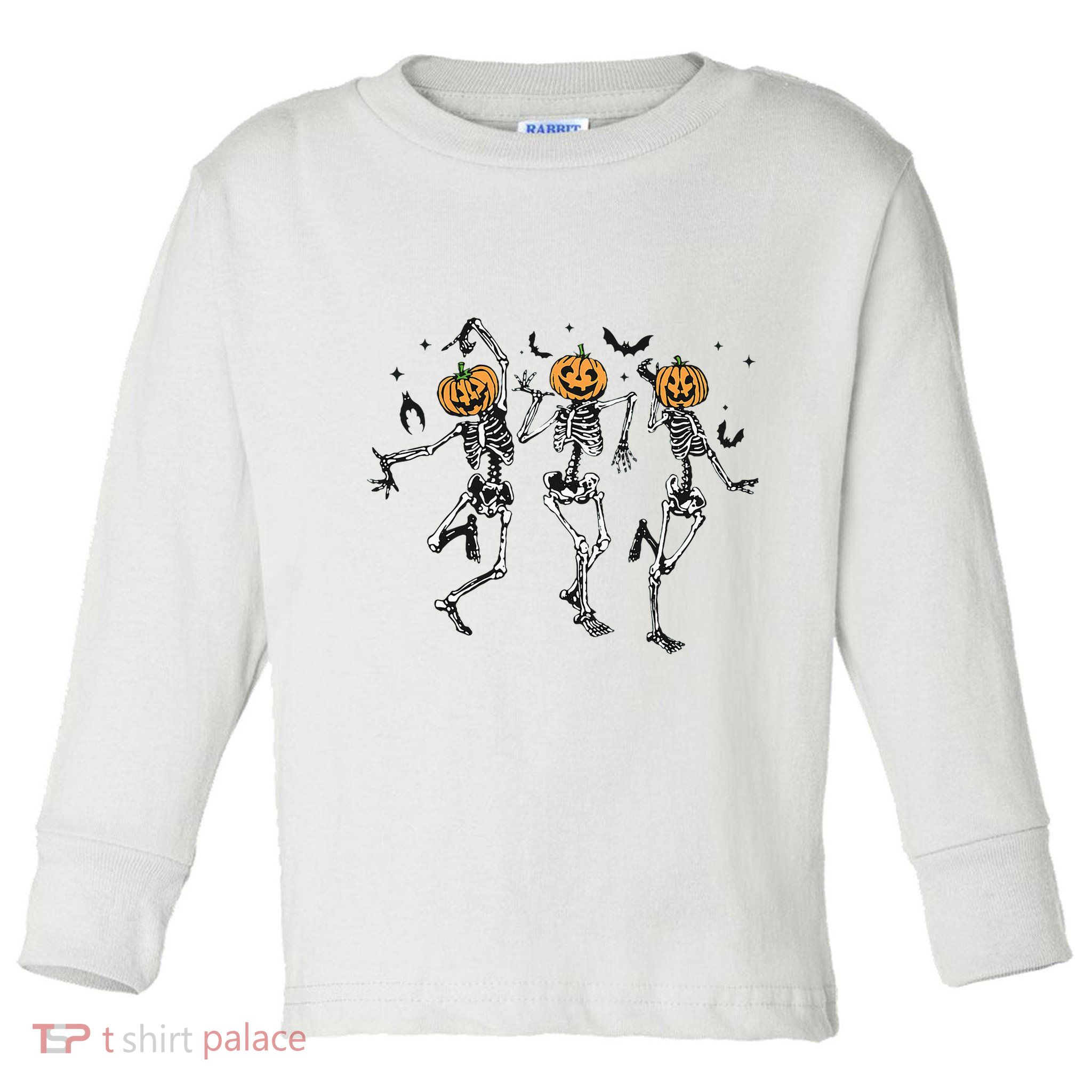 Halloween Pumpkin Dancing Skeleton Costume Toddler Long Sleeve Shirt