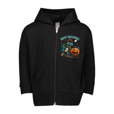 Halloween Pumpkin Dinosaur Funny Trex Design Toddler Zip Fleece Hoodie