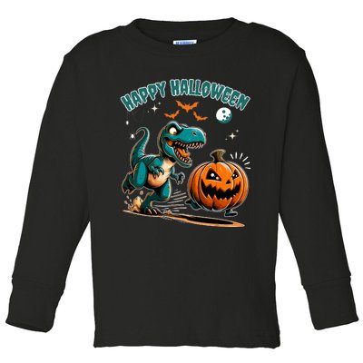 Halloween Pumpkin Dinosaur Funny Trex Design Toddler Long Sleeve Shirt