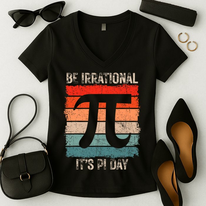Happy Pi Day Be Irrational Funny Math Lover Teachers Pi Day Women's V-Neck T-Shirt