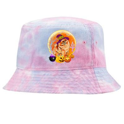 Halloween Pomeranian Dog Moon With Pumpkin Funny Gifts Tie-Dyed Bucket Hat