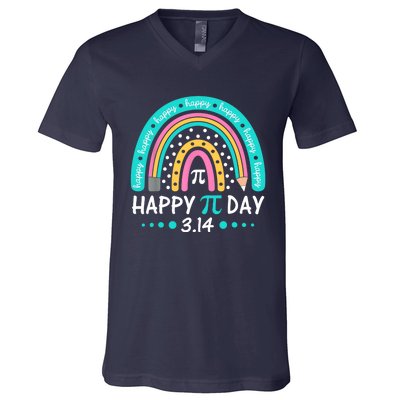 Happy Pi Day Mathematic Math Teacher Gift Rainbow V-Neck T-Shirt