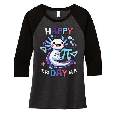 Happy Pi Day Funny Axolotl Questions Math Lovers Women's Tri-Blend 3/4-Sleeve Raglan Shirt