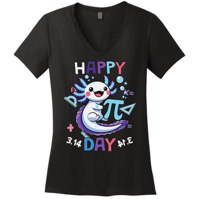 Happy Pi Day Funny Axolotl Questions Math Lovers Women's V-Neck T-Shirt