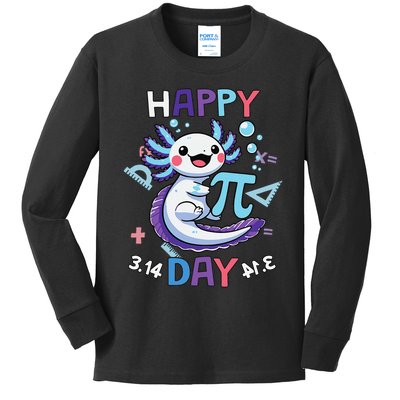 Happy Pi Day Funny Axolotl Questions Math Lovers Kids Long Sleeve Shirt