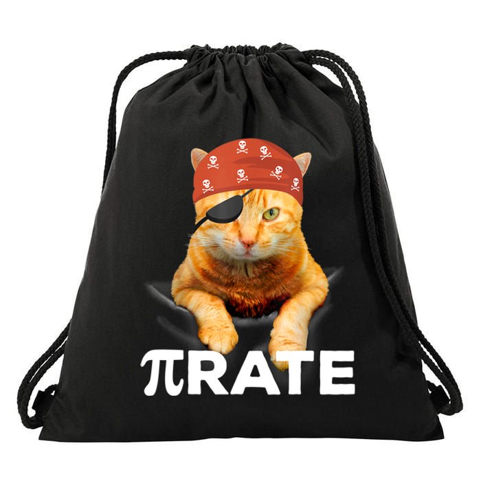 Happy PI Day 3.14 Pi Symbol Cat Pirate Drawstring Bag