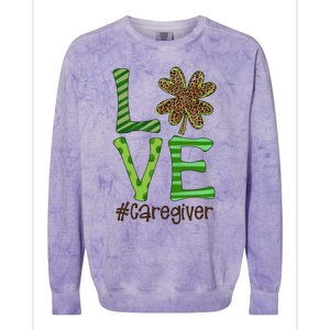 Happy Patrick's Day Love Caregiver Nurse Irish And Leopard Gift Colorblast Crewneck Sweatshirt