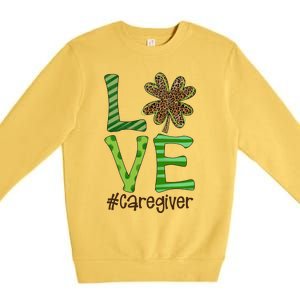 Happy Patrick's Day Love Caregiver Nurse Irish And Leopard Gift Premium Crewneck Sweatshirt