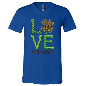 Happy Patrick's Day Love Caregiver Nurse Irish And Leopard Gift V-Neck T-Shirt