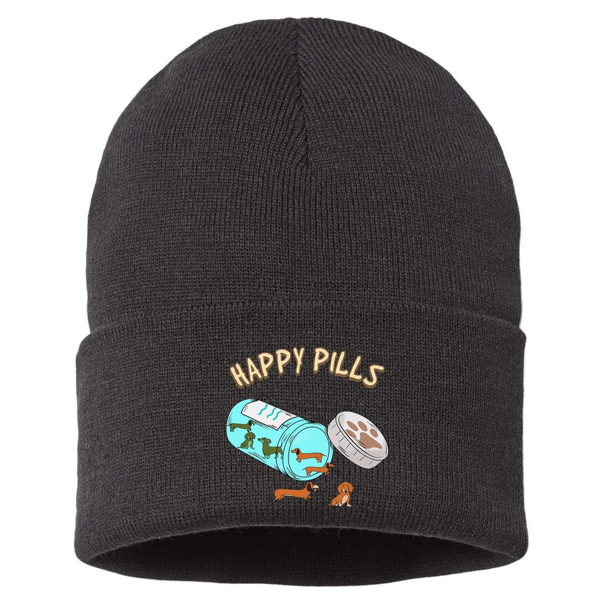 Happy Pills Dachshund Dog Lover Gift Sustainable Knit Beanie