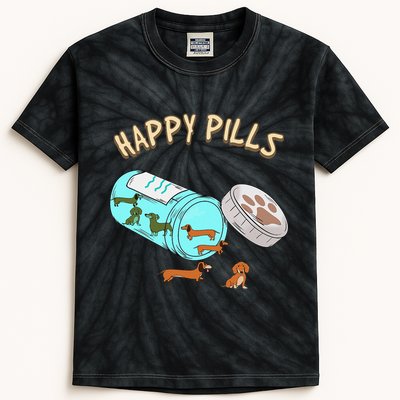 Happy Pills Dachshund Dog Lover Gift Kids Tie-Dye T-Shirt
