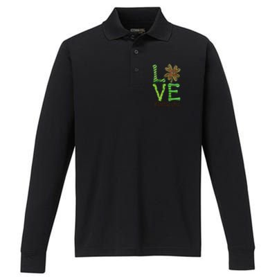 Happy Patrick's Day Love Dietary Aid Nurse Irish And Leopard Gift Performance Long Sleeve Polo