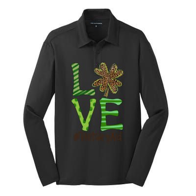 Happy Patrick's Day Love Dietary Aid Nurse Irish And Leopard Gift Silk Touch Performance Long Sleeve Polo