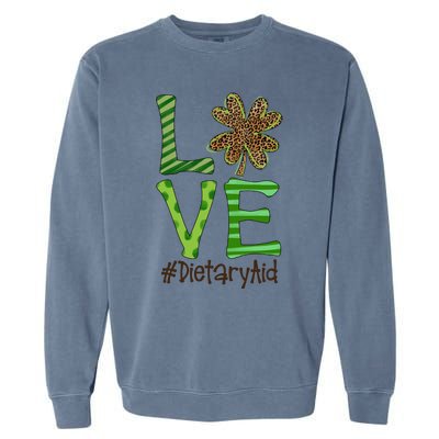 Happy Patrick's Day Love Dietary Aid Nurse Irish And Leopard Gift Garment-Dyed Sweatshirt