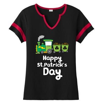 Happy Patrick's Day Cute Train Irish Boy Shamrock Gifts Ladies Halftime Notch Neck Tee