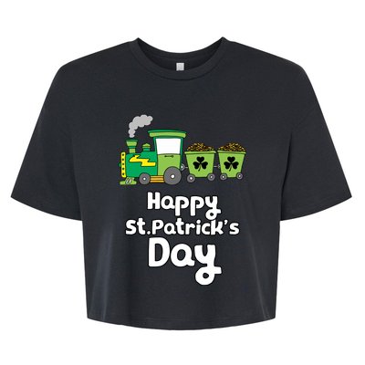 Happy Patrick's Day Cute Train Irish Boy Shamrock Gifts Bella+Canvas Jersey Crop Tee