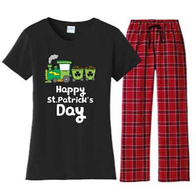 Happy Patrick's Day Cute Train Irish Boy Shamrock Gifts Women's Flannel Pajama Set