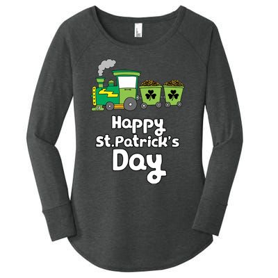 Happy Patrick's Day Cute Train Irish Boy Shamrock Gifts Women's Perfect Tri Tunic Long Sleeve Shirt