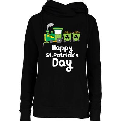 Happy Patrick's Day Cute Train Irish Boy Shamrock Gifts Womens Funnel Neck Pullover Hood