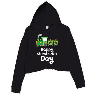 Happy Patrick's Day Cute Train Irish Boy Shamrock Gifts Crop Fleece Hoodie